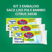 Kit 3 Sacos de Lixo Embalixo Pia e Banheiro 34x38 com Aroma Citrus 50 Un cada