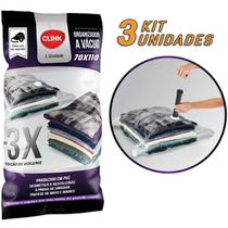 Kit 3 Sacos Organizador a Vácuo Grande Para Guardar Edredom Jogo de Lençol Roupas 70x110cm - Clink
