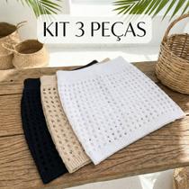 Kit 3 Saia Curta Saida de Praia Tricot Furão