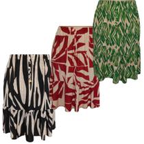 Kit 3 Saia Feminina Estampada Midi Evangélica Senhora Leve Soltinhas