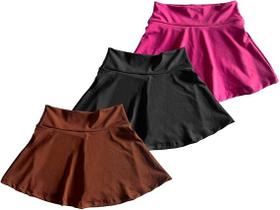 Kit 3 Saia-Shorts Menina Fitness Cores Infantil Para Ginástica Atividades Treino