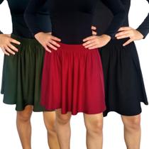 Kit 3 Saias Femininas Godê Elástico Lisa Cores Sortidas Suplex Pp ao Plus Size Kit 3 Saias Femininas Godê Elástico Lisa Cores Sortidas Suplex Pp ao Plus Size
