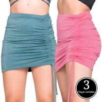 Kit 3 Saias Lurex Vekyo Brilho Com Regulagem Lateral Moda Casual