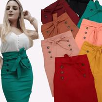 Kit 3 Saias Sortidas Bengaline Feminina Com Cintura Alta Midi Social Feminino Moda Evangélica