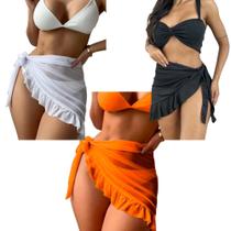 Kit 3 Saida Pareô Curta Saída Praia Envelope Babado TendênciA