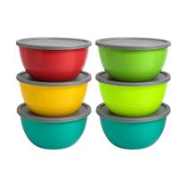 Kit 3 Saladeiras 3,5L Coloridas Em Plástico com Tampa Cinza ou Transparente