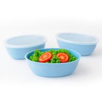 Kit 3 Saladeiras Plásticas 1,9L com Tampa Transparente Cores Variadas Plástico Resistente e Livre de BPA Cor:Azul Kit 3 Saladeiras Plásticas 1,9L com Tampa Transparente Cores Variadas Plástico Resistente e Livre de BPA Cor:Azul