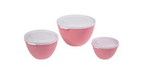 Kit 3 Saladeiras Tigelas Bowls Bacias Rosa com Tampa Branca ( 47483 )