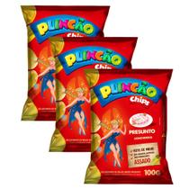 Kit 3 Salgadinho de Milho Plincão Chips Sabor Presunto Conchinha 100g