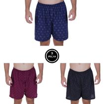 Kit 3 Samba Canção Masculino Estampada Short de Dormir -c4 KIT 3 SAMBA CANÇÃO VINHO PRETO MARINHO