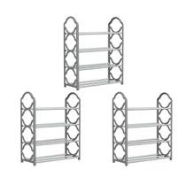 Kit 3 Sapateira Rack Multiuso Sapato Lavanderia 4 Andar Gray Escritorio Estante Organizador Calçado