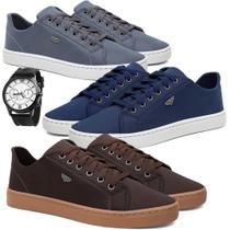 Kit 3 Sapatênis Casual Masculino Cadarço Confortável e Relógio Ponteiro - AMANDA BLOCK