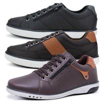 Kit 3 Sapatênis Casual Masculinos Fechamento Elástico Zíper - Foxstar