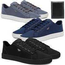 Kit 3 Sapatênis Masculino Casual Confortável Antiderrapante Básico com Carteira Kit 3 Sapatênis Masculino Casual Confortável Antiderrapante Básico com Carteira