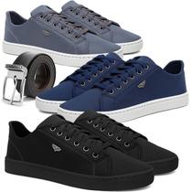 Kit 3 Sapatênis Masculino Casual Confortável Antiderrapante Básico com Cinto