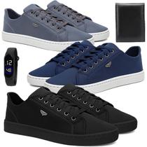 Kit 3 Sapatênis Masculino Casual Confortável Antiderrapante Básico com Relógio e Carteira Kit 3 Sapatênis Masculino Casual Confortável Antiderrapante Básico com Relógio e Carteira