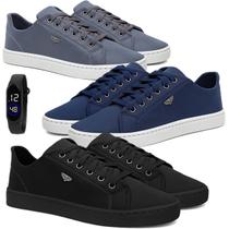 Kit 3 Sapatênis Masculino Casual Confortável Antiderrapante Básico com Relógio