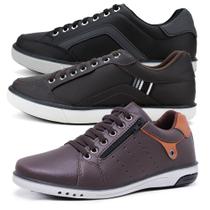 Kit 3 Sapatênis Masculinos Zíper Fechamento Elástico Casual