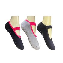 Kit 3 Sapatilhas Antiderrapante Pilates Yoga Feminina Lisa