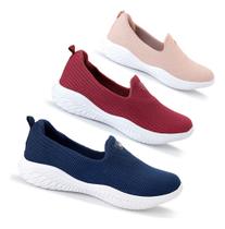 Kit 3 Sapatilhas Feminina Ortopédica Calce Fácil Sem Cadarço Confortável Leve