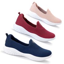 Kit 3 Sapatilhas Ortopédicas Feminina Calce Fácil Sem Cadarço Leve Confortável