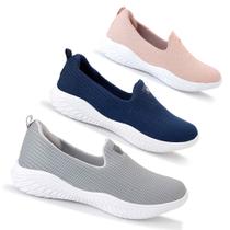 Kit 3 Sapatilhas Ortopédicas Feminina Calce Fácil Sem Cadarço Leve Confortável