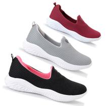 Kit 3 Sapatilhas Ortopédicas Feminina Calce Fácil Sem Cadarço Leve Confortável