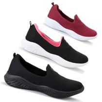 Kit 3 Sapatilhas Ortopédicas Feminina Calce Fácil Sem Cadarço Leve Confortável