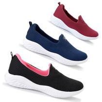 Kit 3 Sapatilhas Ortopédicas Feminina Calce Fácil Sem Cadarço Leve Confortável