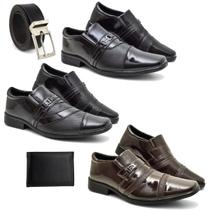 Kit 3 Sapatos Social Masculino Resistente + Cinto Carteira