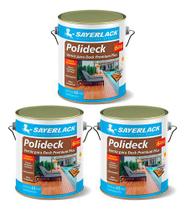Kit 3 Sayerlack Polideck Semi-brilho 3,6lt Hidrorrepelente Madeira