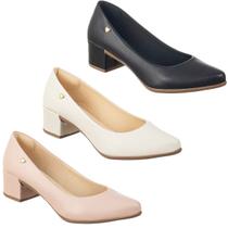 Kit 3 Scarpin Social Feminino Bico Fino Salto Grosso