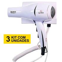 kit 3 Secador De Cabelo Gama Italy 2000w Ions Quente Frio Suporte Fixo Parede Banheiro Hotel Motel Pousada Academia Antifurto