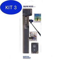 Kit 3 Selfie Rod Bluetooth Wireless Remote Preto
