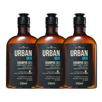 Kit 3 Shampoo 3 em 1 Barba Cabelo Bigode Masculino 240ml Urban Men Farmaervas