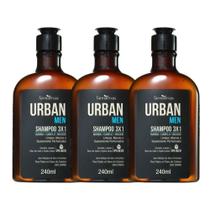 Kit 3 Shampoo 3 Em 1 Barba Cabelo Bigode Masculino 240ml Urban Men Farmaervas