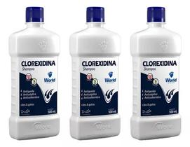 Kit 3 Shampoo Clorexidina World Para Cães Cachorro Gato Pele Fragrância Antisséptico