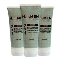 Kit 3 Shampoo Masculino 21 Cabelos Grisalhos 200ml Silver Amarelados Barba H.O.Men Master - Ponto Fixo