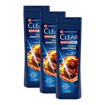 Kit 3 Shampoos Anticaspa Clear Men Queda Control 400ml
