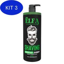 Kit 3 Shaving Gel De Barbear Elfa Menthol 500Ml
