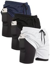 Kit 3 Short 2 em 1 Esportivo Masculino para Exercícios Academia e Treino