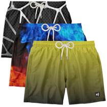 kit 3 Short Banho Masculino Bermuda Surf Treino Boardshort Praia Verão Moda Fitness Tactel