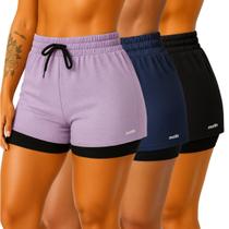 Kit 3 Short Bermuda 2 em 1 Feminino Dryfit Treino Acadamia Corrida Fitness
