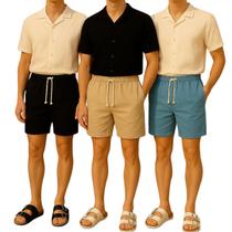Kit 3 Short Bermuda Linho Masculina Bolso Faca Mauricinho