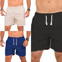 KIT 3 short bermudas masculino LINHO PREMIUM com 2 bolsas lateral conforto