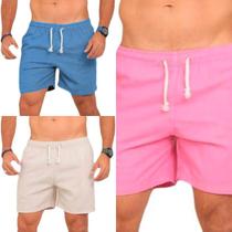 KIT 3 short bermudas masculino LINHO PREMIUM com 2 bolsos lateral conforto