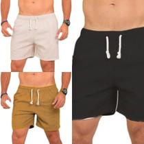 KIT 3 short bermudas masculino LINHO PREMIUM com 2 bolsos lateral conforto