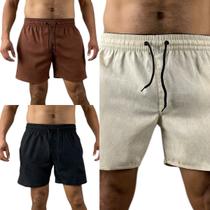 KIT 3 short bermudas masculino LINHO PREMIUM com 2 bolsos lateral conforto