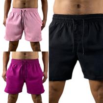 KIT 3 short bermudas masculino LINHO PREMIUM com 2 bolsos lateral conforto