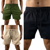 KIT 3 short bermudas masculino LINHO PREMIUM com 2 bolsos lateral conforto